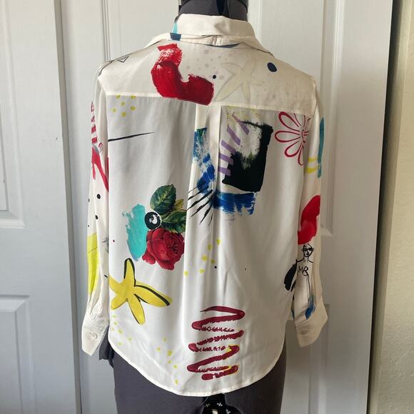 Marc Jacobs 2016 Cream Print Grunge Drawing Blouse Tie Neck Top • Size 4 - Picture 3 of 6